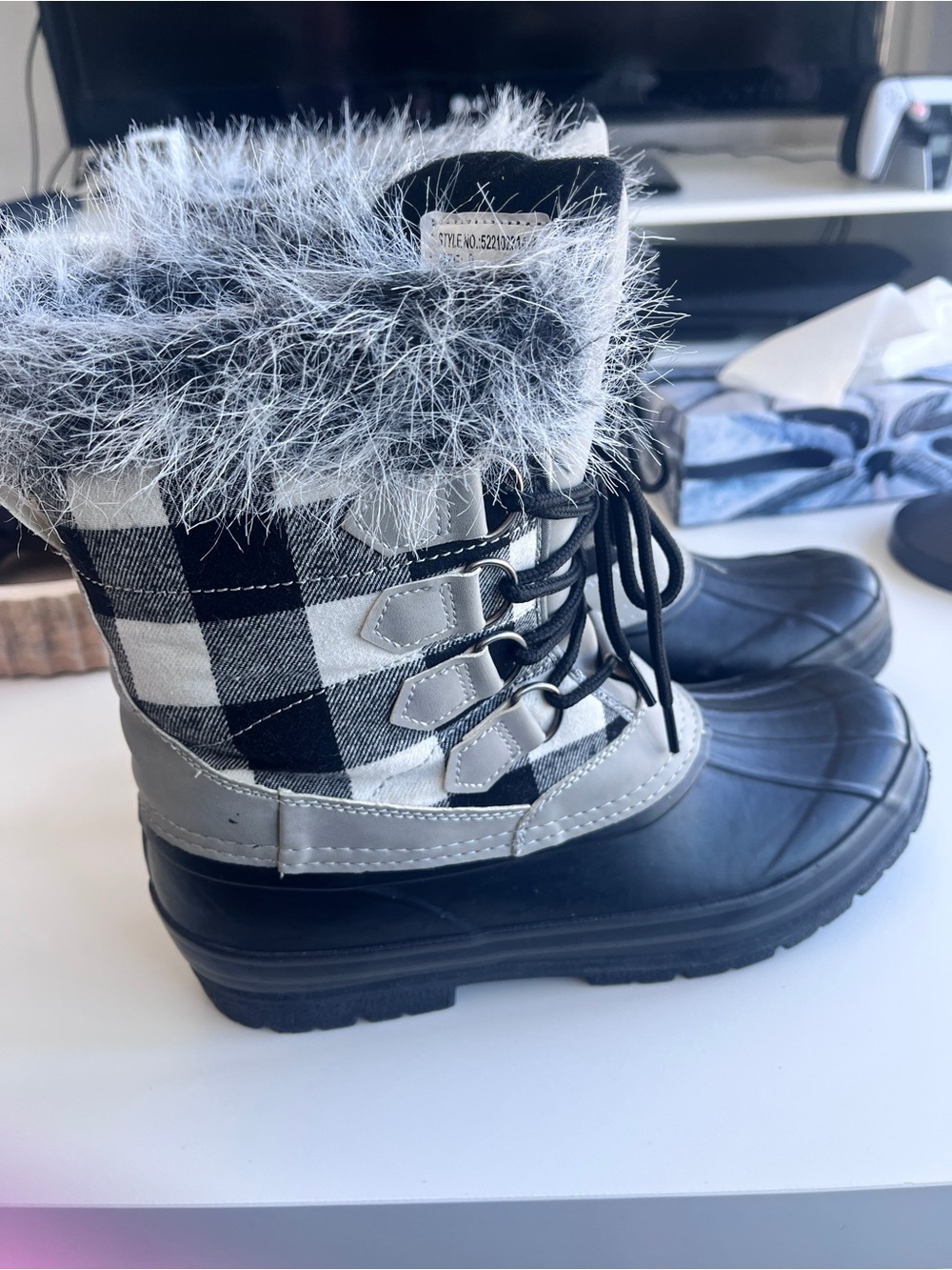 Natural Reflections Plaid Faux Fur Winter Boots